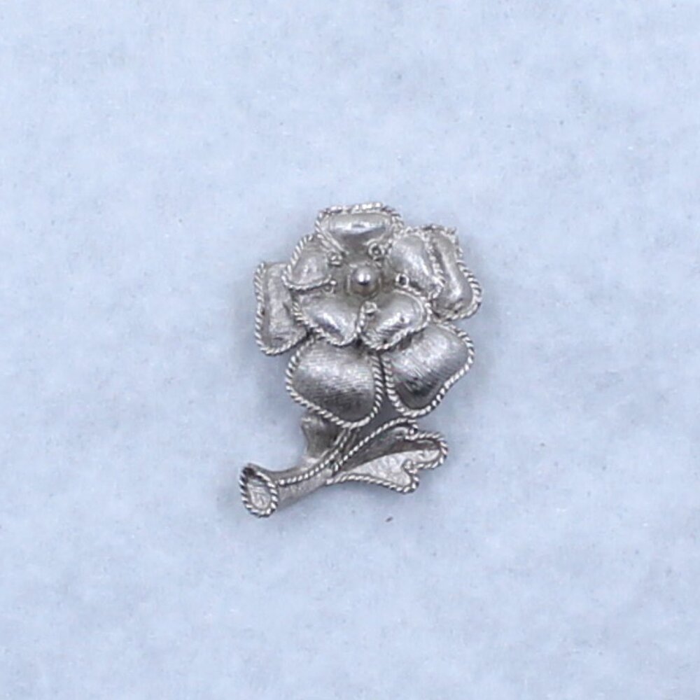 Trifari Silver Tone Blooming Flower Brooch - Dots Edge The Petals For Accent